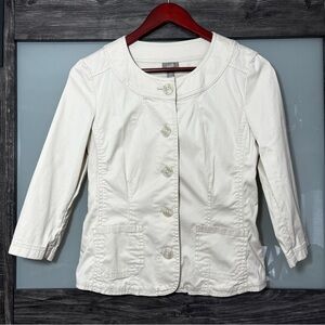J. Jill Cropped 3/4 Sleeve Cream Button-Up Blazer Women's 6 Career Office Preppy